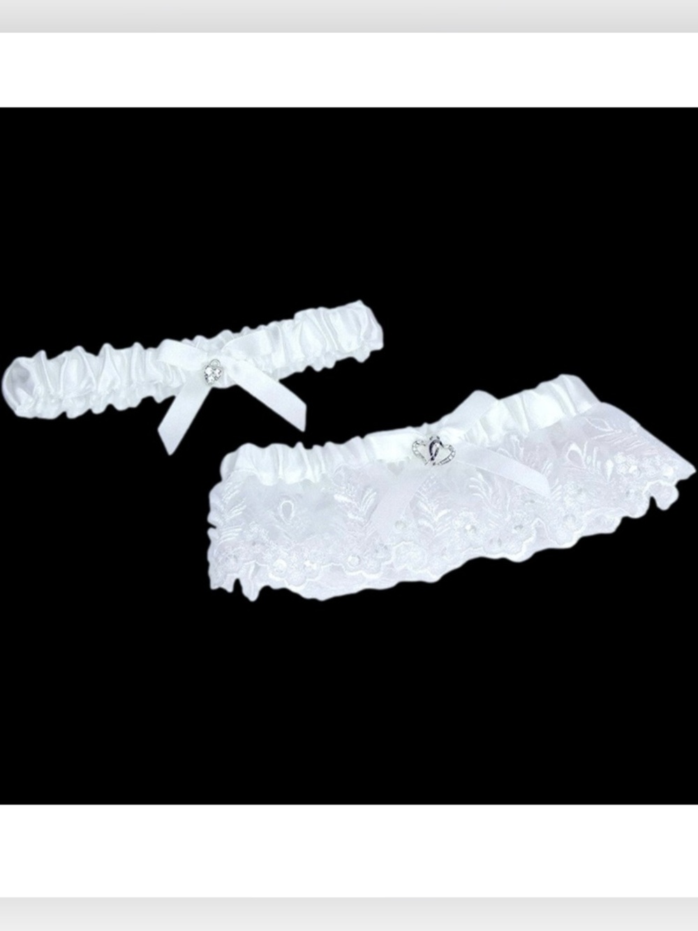 Victoria Lynn Hearts Wedding Garter Set 2-Pack Bride Adjustable Keepsake + Toss